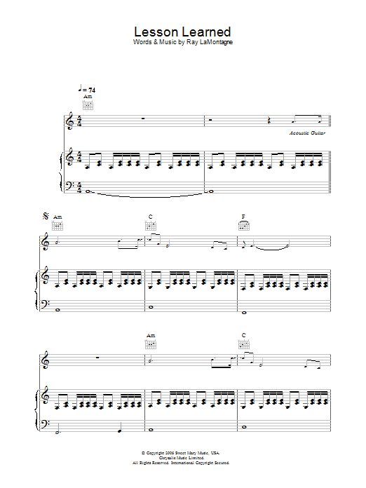 Ray LaMontagne Lesson Learned Sheet Music Notes & Chords for Piano, Vocal & Guitar - Download or Print PDF Ray LaMontagne Lesson Learned Sheet Music Notes & Chords for Piano, Vocal & Guitar - Download or Print PDF