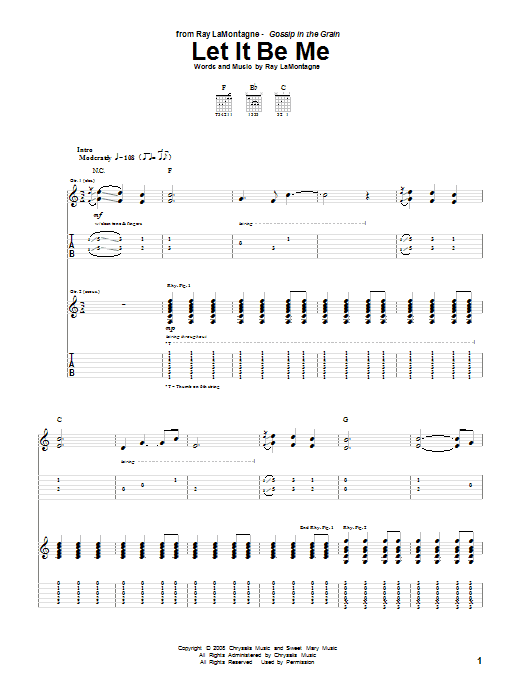 Ray LaMontagne Let It Be Me Sheet Music Notes & Chords for Guitar Tab - Download or Print PDF