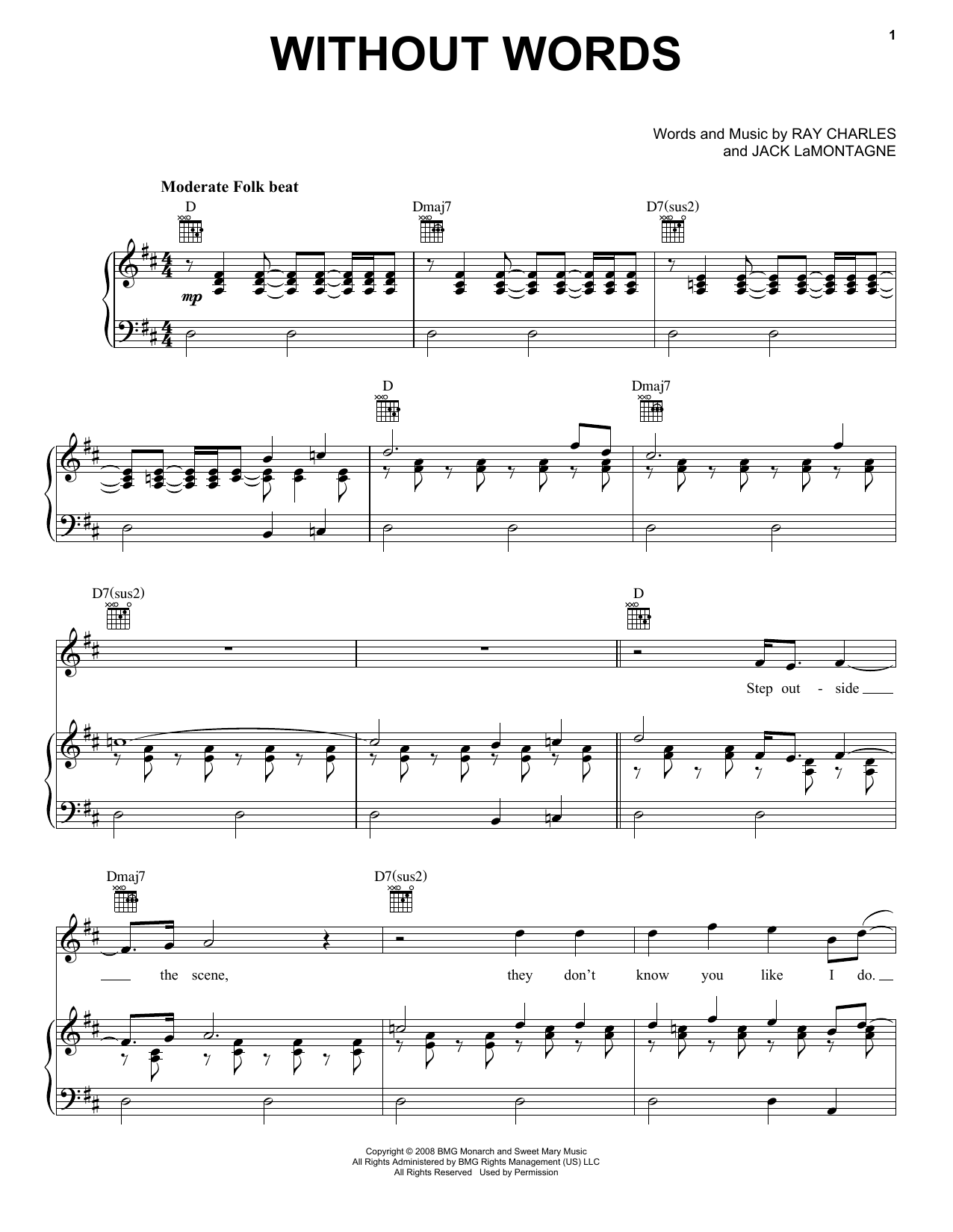 Ray LaMontagne Without Words Sheet Music Notes & Chords for Piano, Vocal & Guitar (Right-Hand Melody) - Download or Print PDF