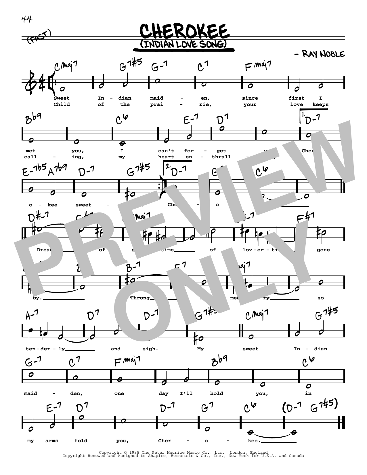 Ray Noble And His Orchestra Cherokee (Indian Love Song) (High Voice) Sheet Music Notes & Chords for Real Book – Melody, Lyrics & Chords - Download or Print PDF