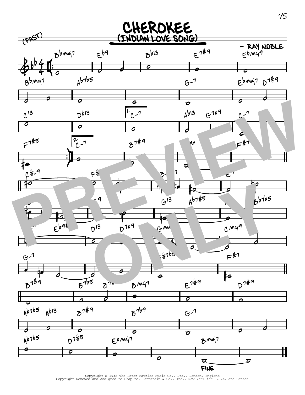 Ray Noble And His Orchestra Cherokee (Indian Love Song) [Reharmonized version] (arr. Jack Grassel) Sheet Music Notes & Chords for Real Book – Melody & Chords - Download or Print PDF