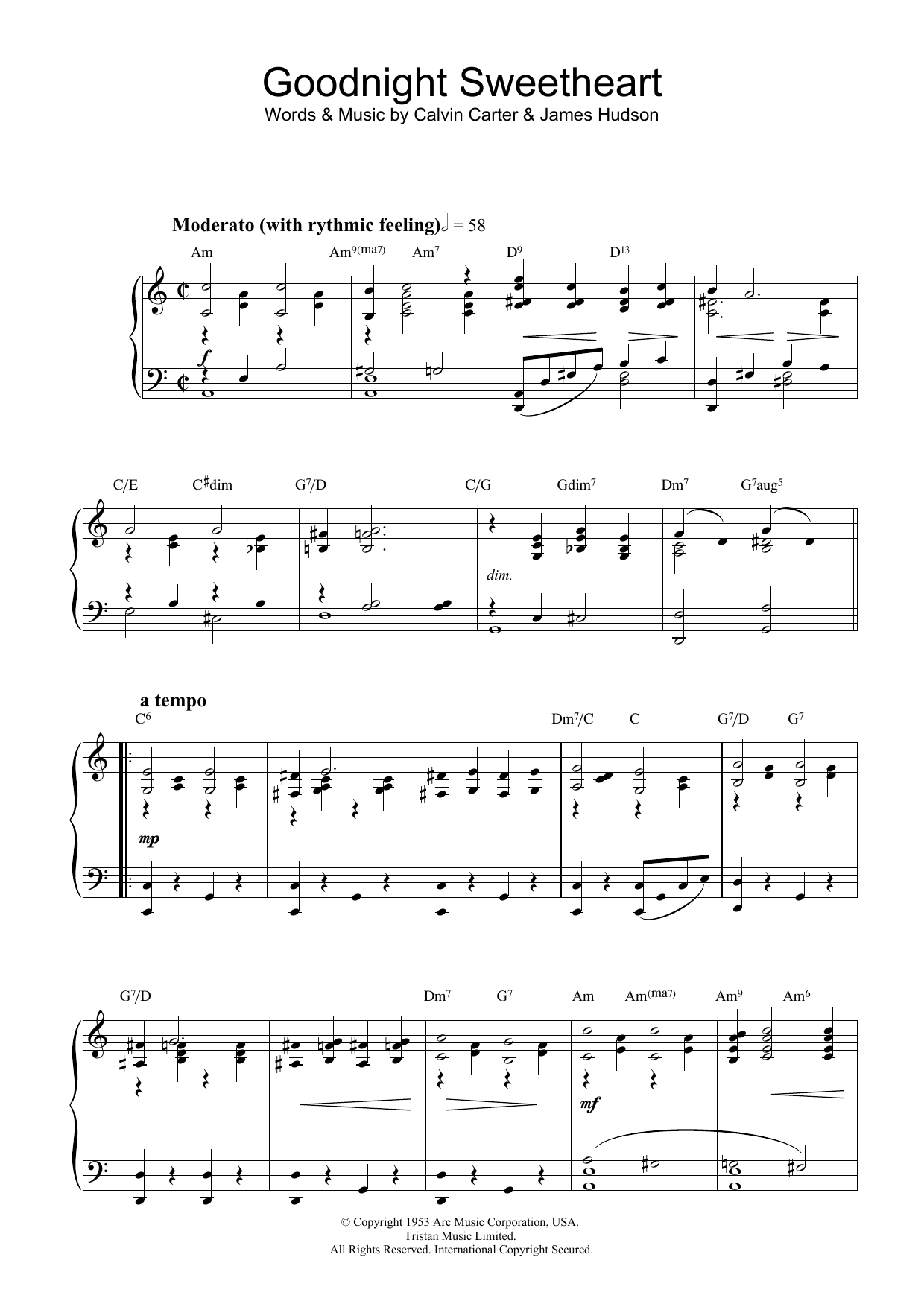 Ray Noble Goodnight Sweetheart Sheet Music Notes & Chords for Piano - Download or Print PDF