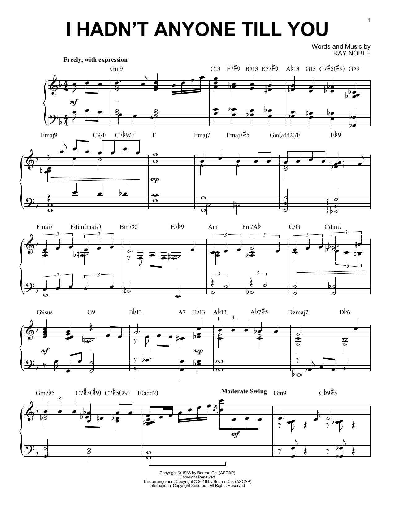 Ray Noble I Hadn't Anyone Till You [Jazz version] (arr. Brent Edstrom) Sheet Music Notes & Chords for Piano - Download or Print PDF