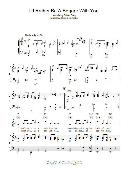 Ray Noble I'd Rather Be A Beggar With You Sheet Music Notes & Chords for Piano, Vocal & Guitar (Right-Hand Melody) - Download or Print PDF