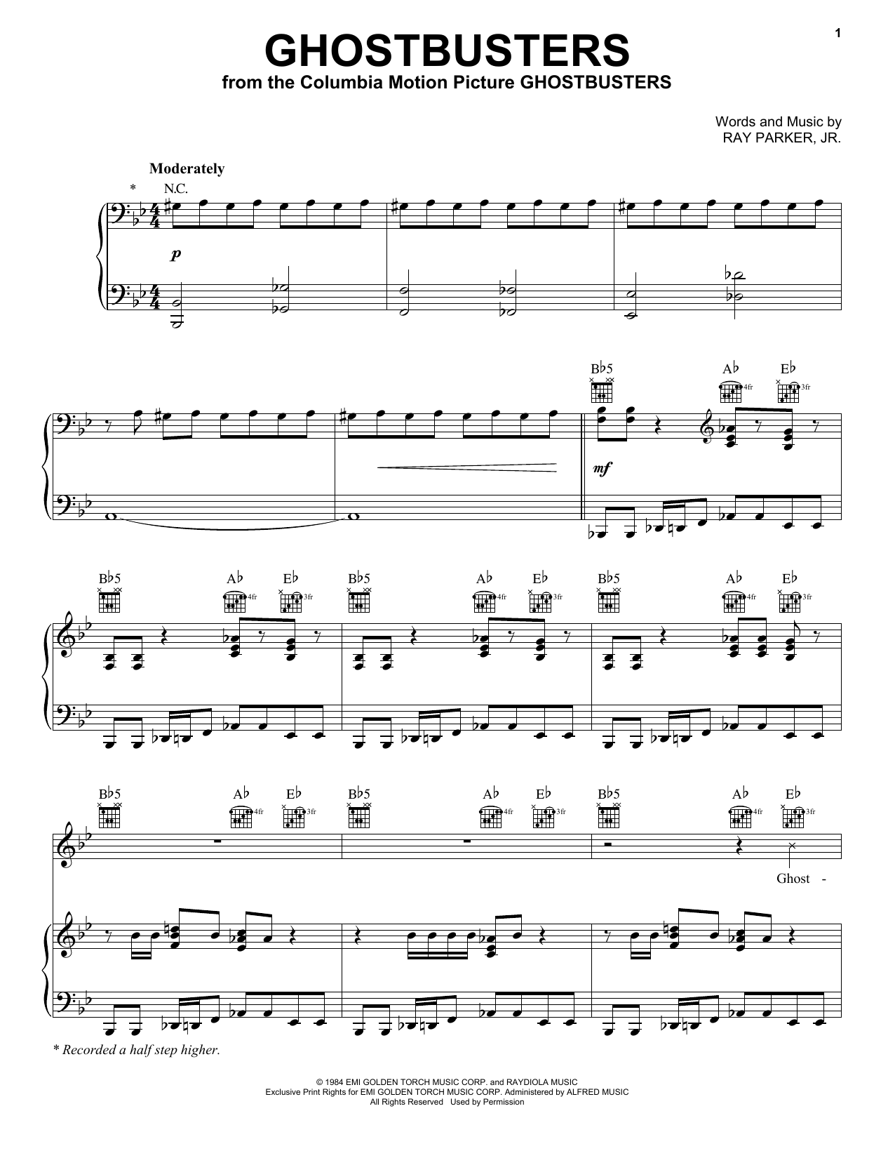 Ray Parker Jr. Ghostbusters Sheet Music Notes & Chords for Easy Guitar Tab - Download or Print PDF