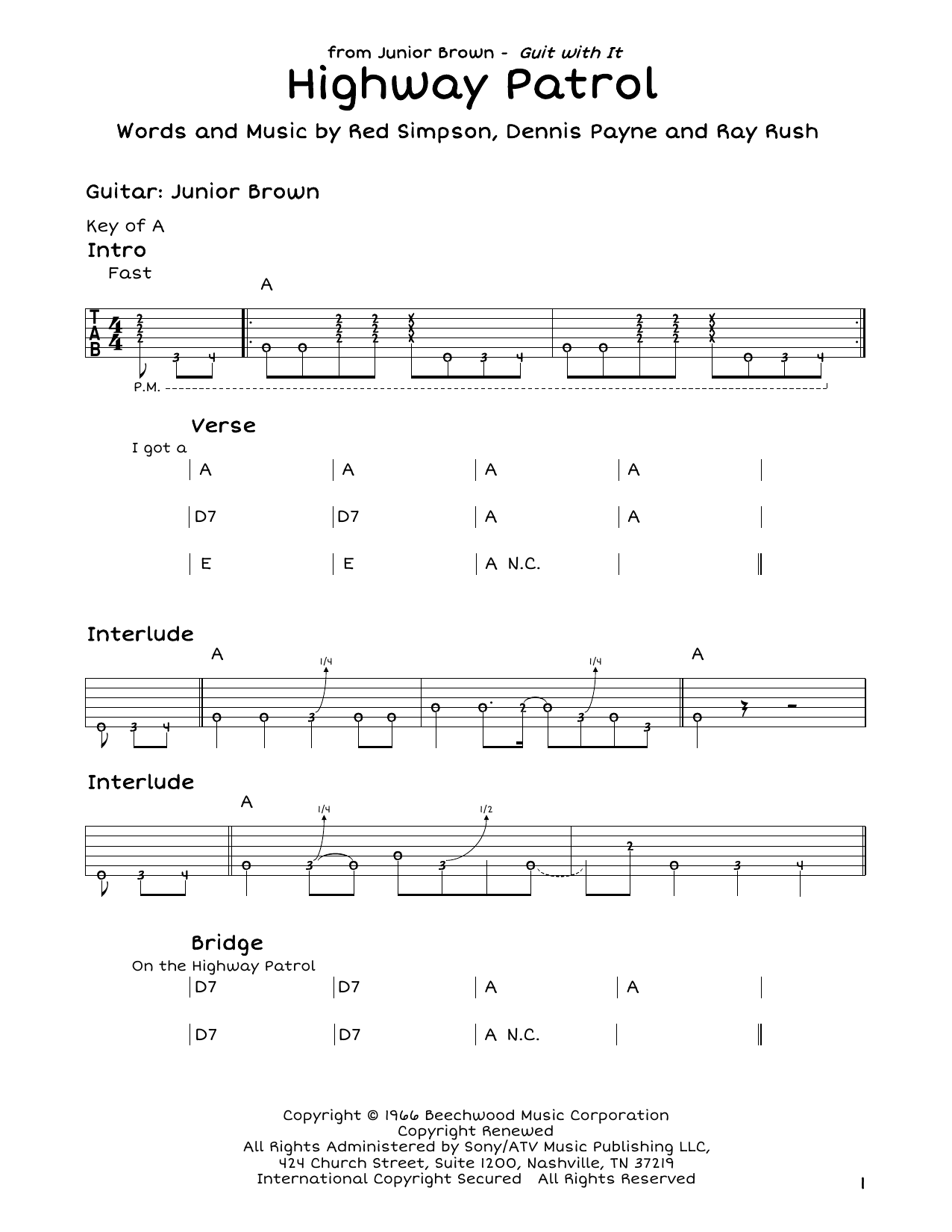 Ray Rush Highway Patrol Sheet Music Notes & Chords for Guitar Tab - Download or Print PDF