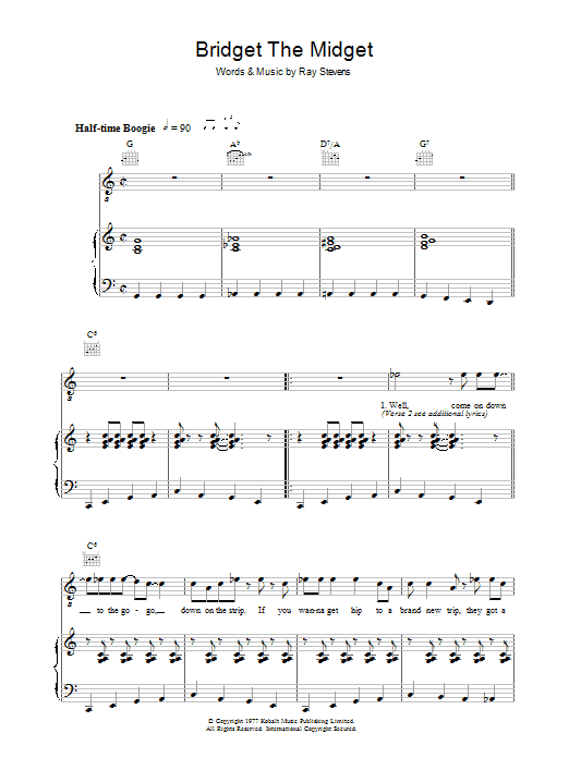 Ray Stevens Bridget The Midget Sheet Music Notes & Chords for Piano, Vocal & Guitar - Download or Print PDF