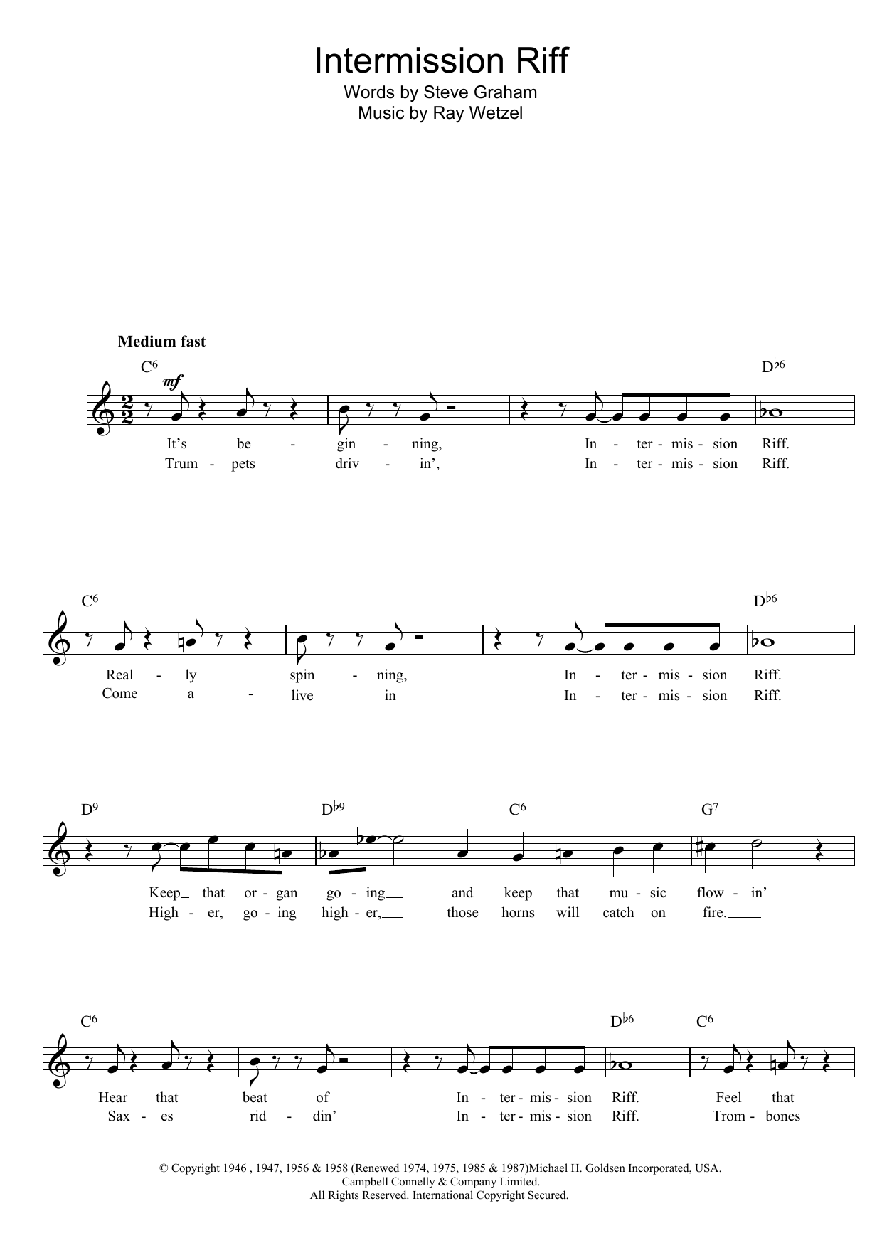 Ray Wetzel Intermission Riff Sheet Music Notes & Chords for Real Book – Melody & Chords - Download or Print PDF