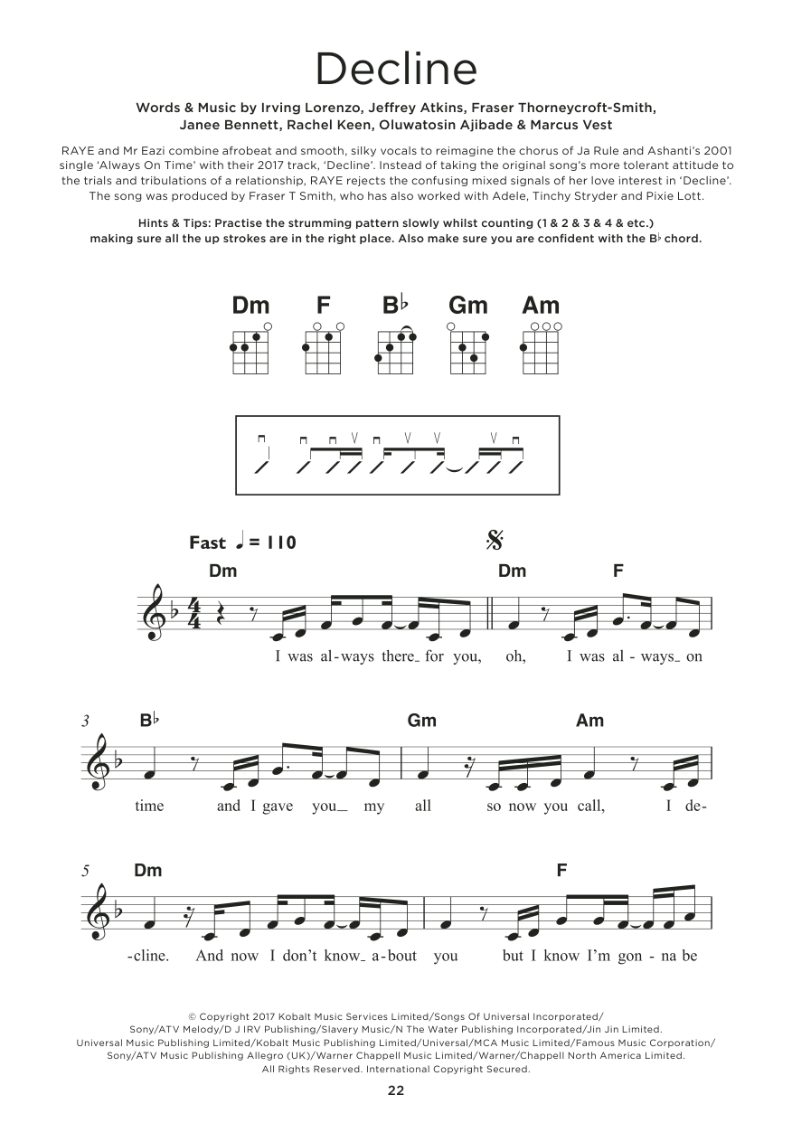 RAYE and Mr Eazi Decline Sheet Music Notes & Chords for Ukulele - Download or Print PDF