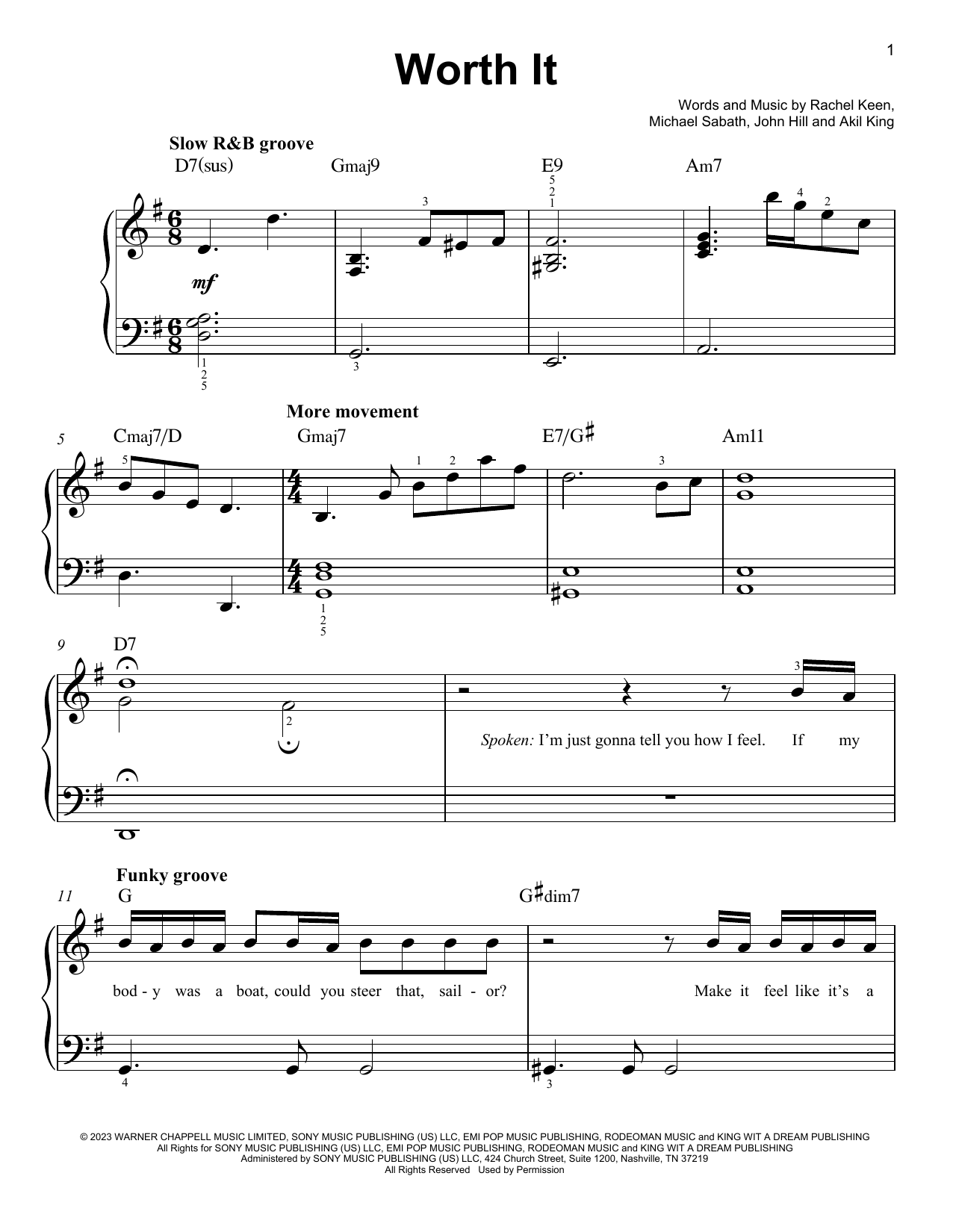 RAYE Worth It. Sheet Music Notes & Chords for Easy Piano - Download or Print PDF