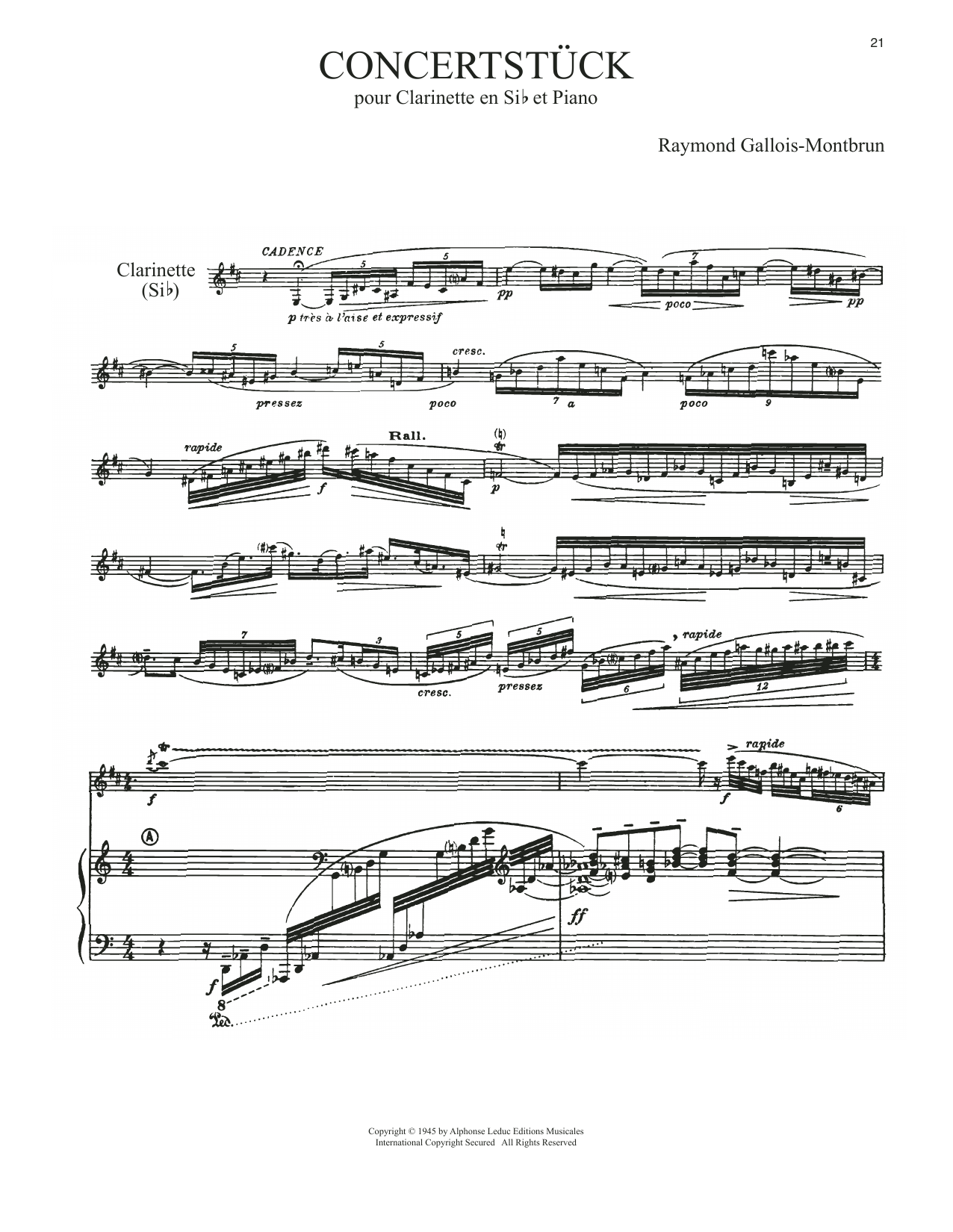 Raymond Gallois-Montbrun Concertstuck Sheet Music Notes & Chords for Clarinet and Piano - Download or Print PDF