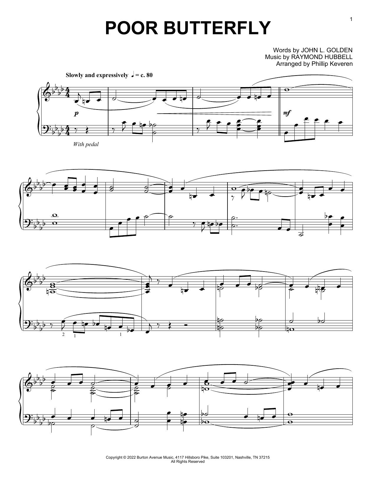 Raymond Hubbell Poor Butterfly (arr. Phillip Keveren) Sheet Music Notes & Chords for Piano Solo - Download or Print PDF