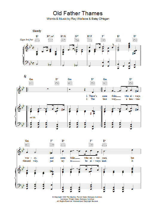 Raymond Wallace Old Father Thames (Keep Rolling Along ) Sheet Music Notes & Chords for Piano, Vocal & Guitar (Right-Hand Melody) - Download or Print PDF