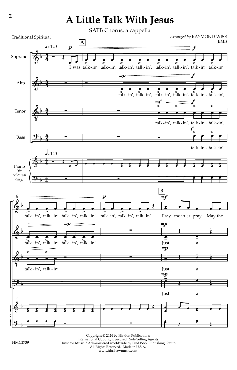 Raymond Wise A Little Talk With Jesus Sheet Music Notes & Chords for SATB Choir - Download or Print PDF