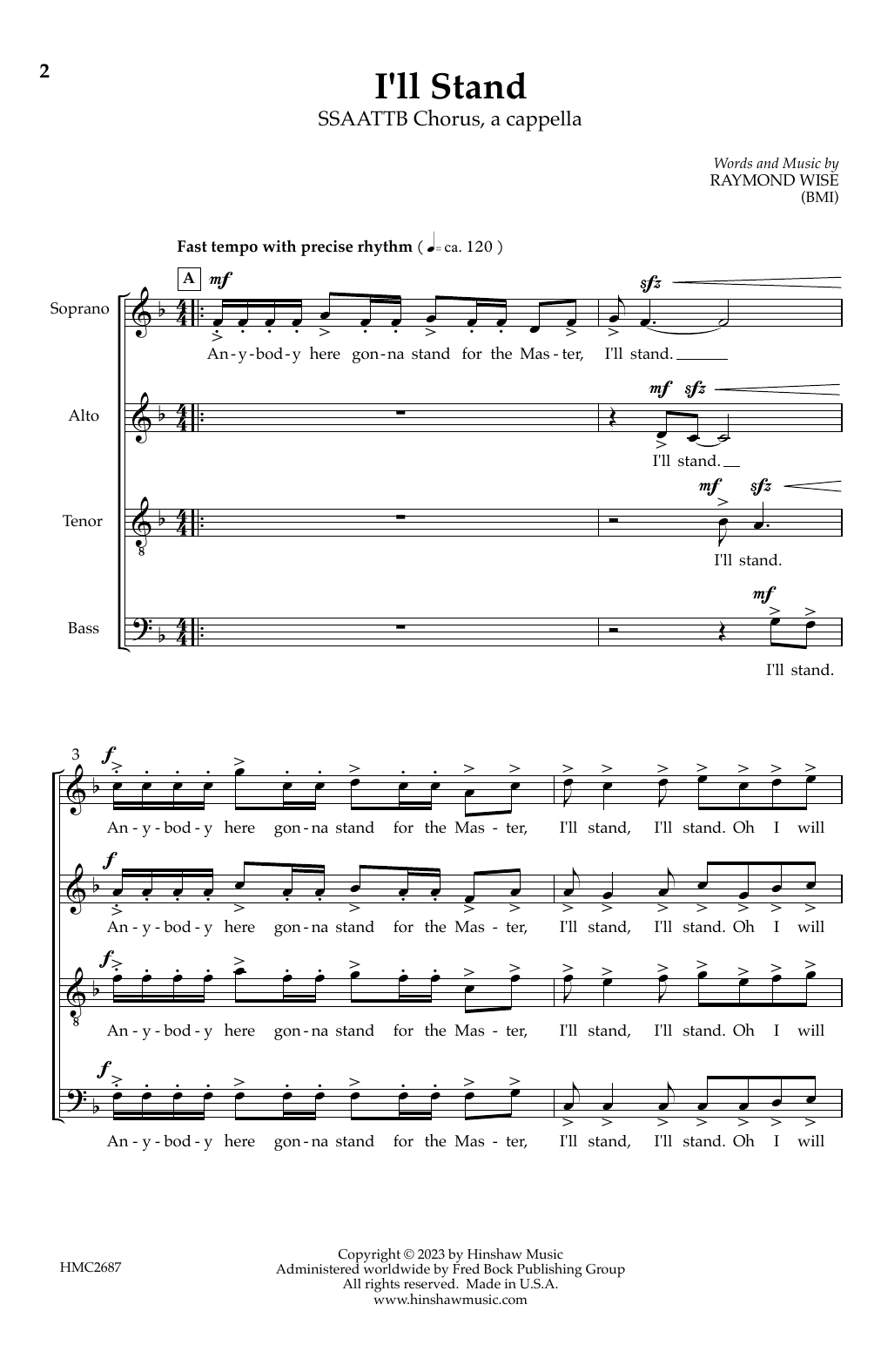 Raymond Wise I'll Stand Sheet Music Notes & Chords for SATB Choir - Download or Print PDF