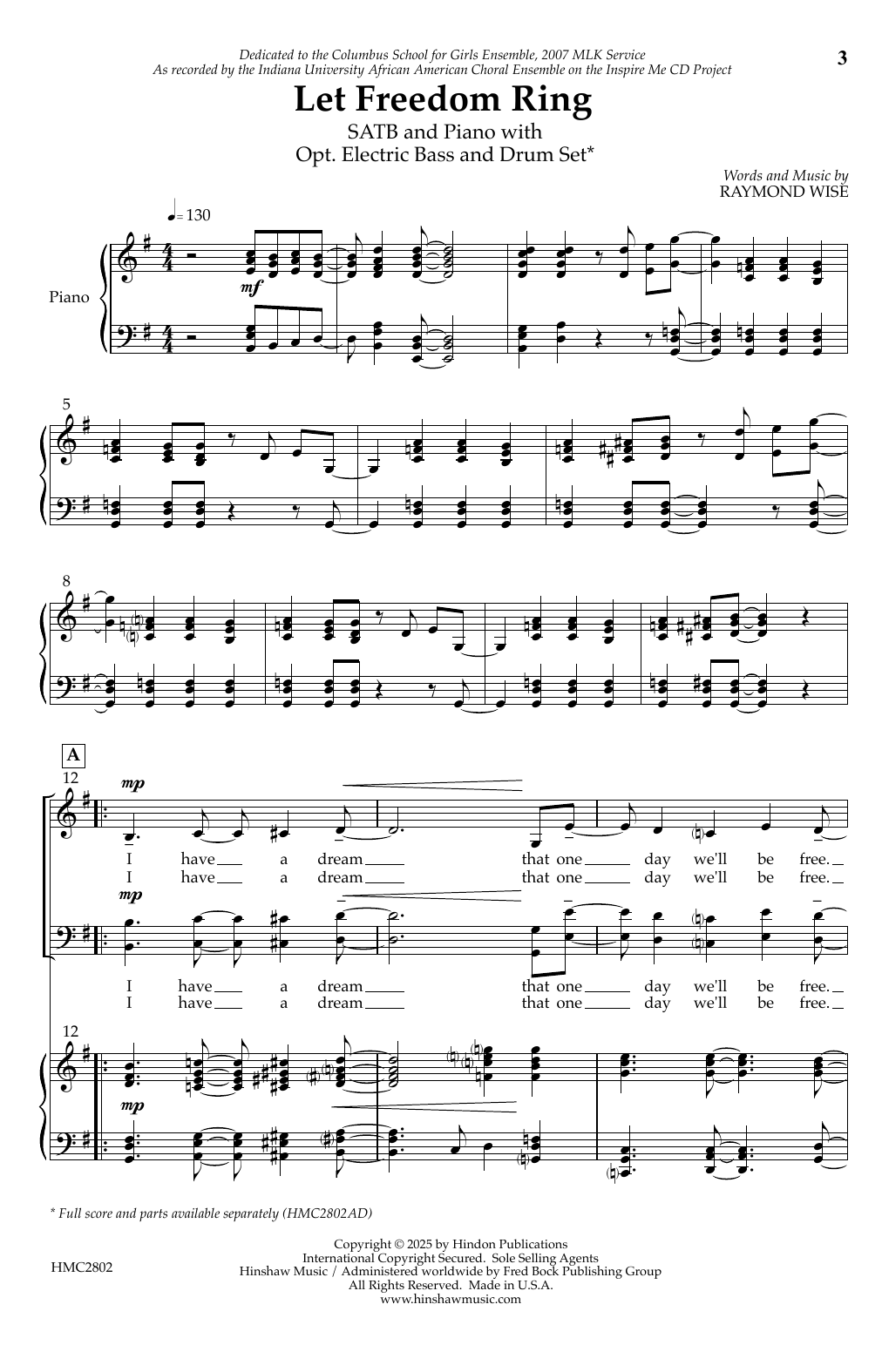 Raymond Wise Let Freedom Ring Sheet Music Notes & Chords for SATB Choir - Download or Print PDF Raymond Wise Let Freedom Ring Sheet Music Notes & Chords for SATB Choir - Download or Print PDF
