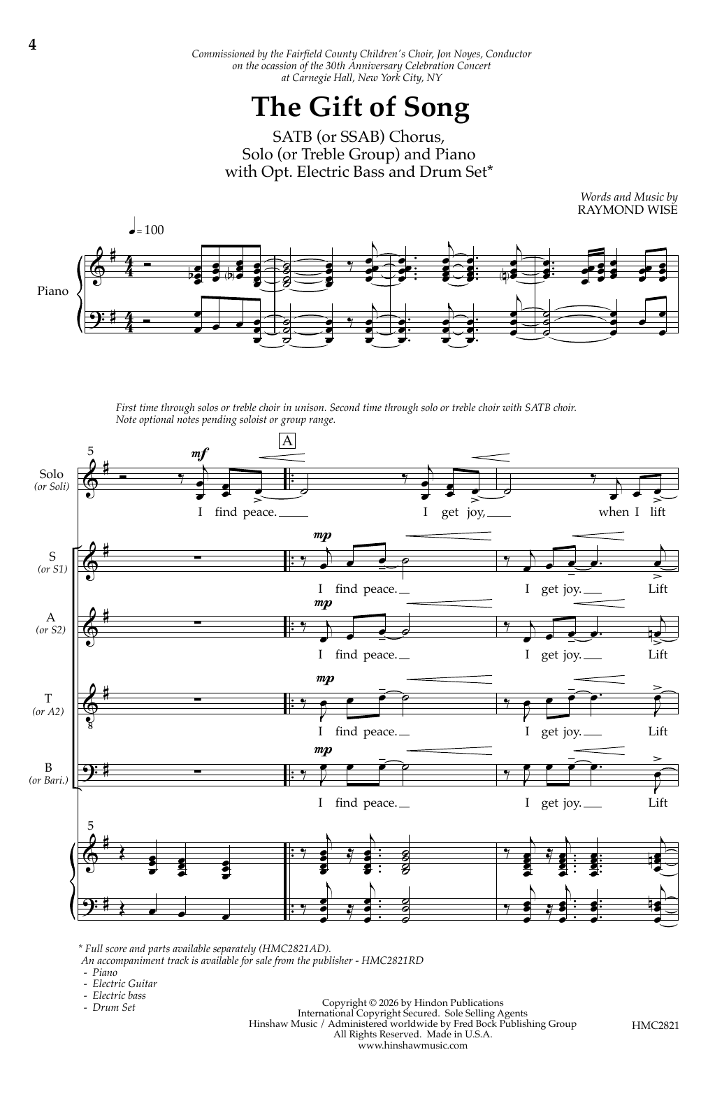 Raymond Wise The Gift of Song Sheet Music Notes & Chords for SATB Choir - Download or Print PDF
