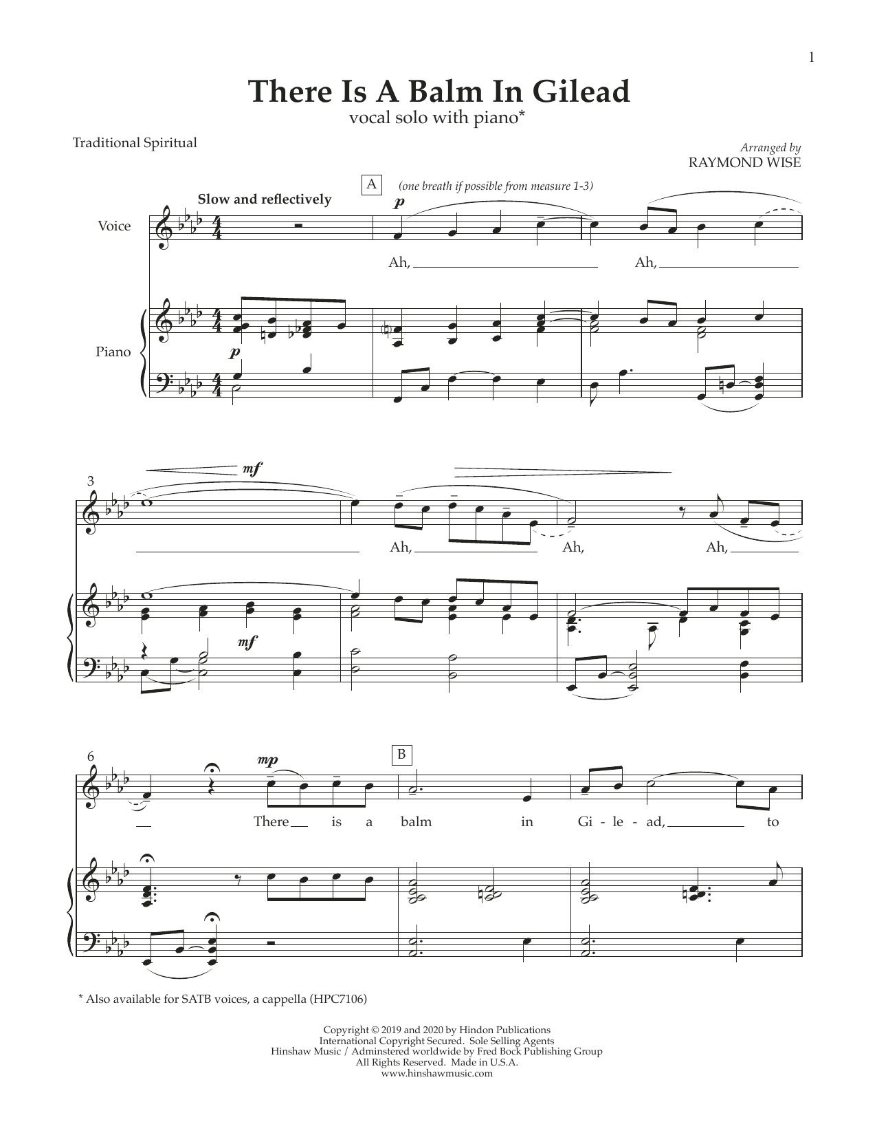 Raymond Wise There Is a Balm in Gilead Sheet Music Notes & Chords for Piano & Vocal - Download or Print PDF