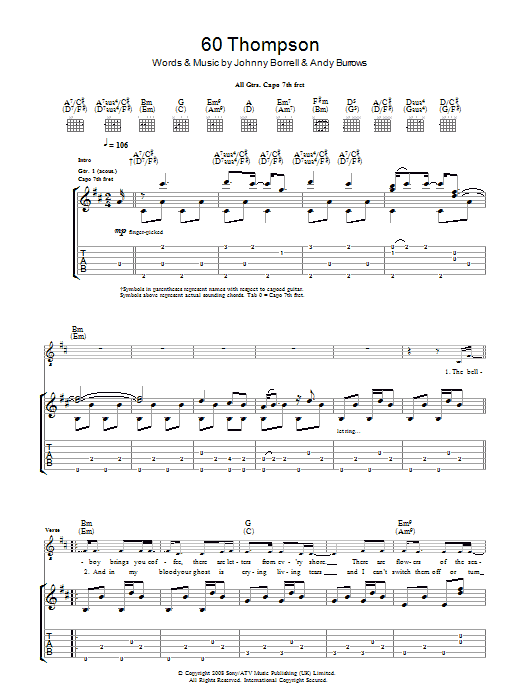 Razorlight 60 Thompson Sheet Music Notes & Chords for Guitar Tab - Download or Print PDF
