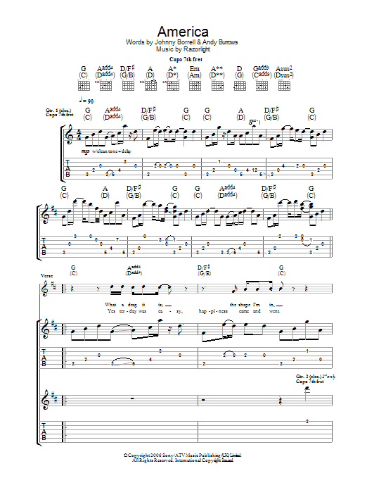 Razorlight America Sheet Music Notes & Chords for Ukulele Lyrics & Chords - Download or Print PDF