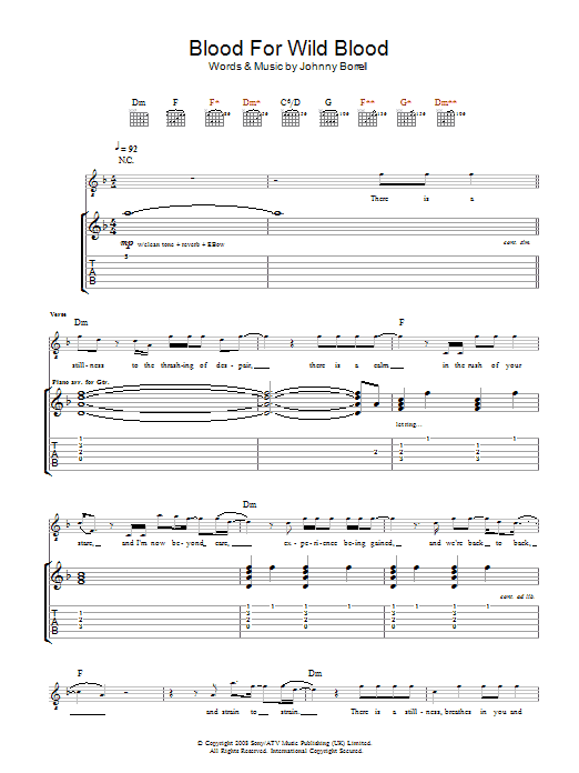 Razorlight Blood For Wild Blood Sheet Music Notes & Chords for Guitar Tab - Download or Print PDF