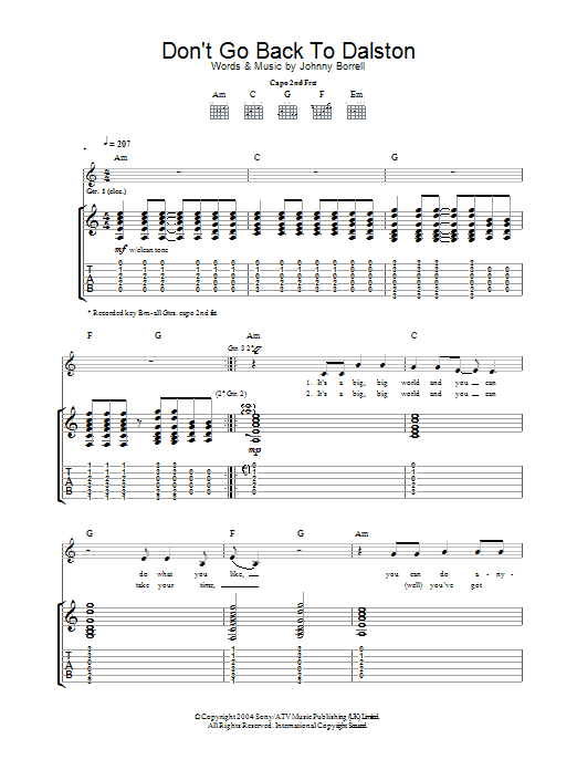 Razorlight Don't Go Back To Dalston Sheet Music Notes & Chords for Guitar Tab - Download or Print PDF