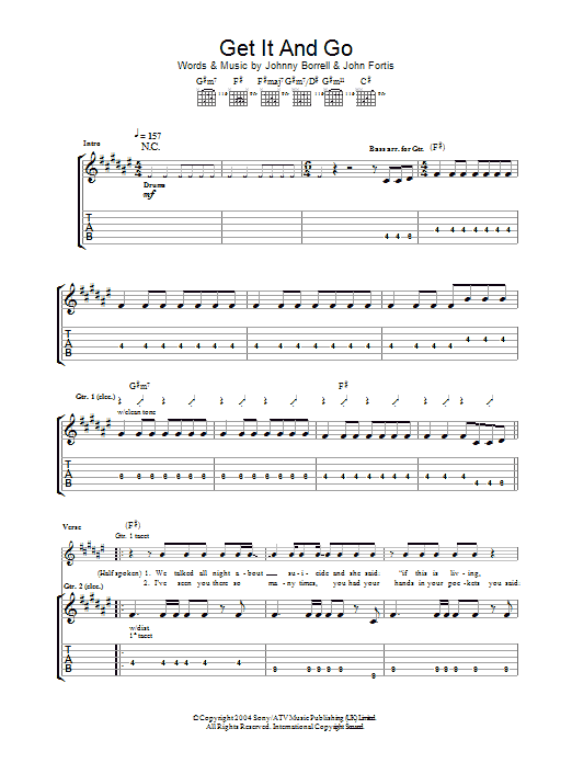 Razorlight Get It And Go Sheet Music Notes & Chords for Guitar Tab - Download or Print PDF