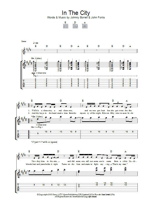 Razorlight In The City Sheet Music Notes & Chords for Guitar Tab - Download or Print PDF