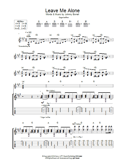 Razorlight Leave Me Alone Sheet Music Notes & Chords for Guitar Tab - Download or Print PDF