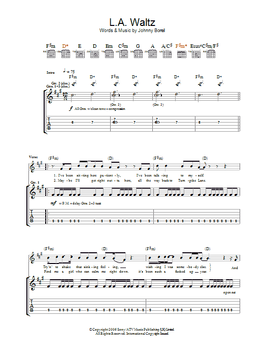 Razorlight Los Angeles Waltz Sheet Music Notes & Chords for Guitar Tab - Download or Print PDF