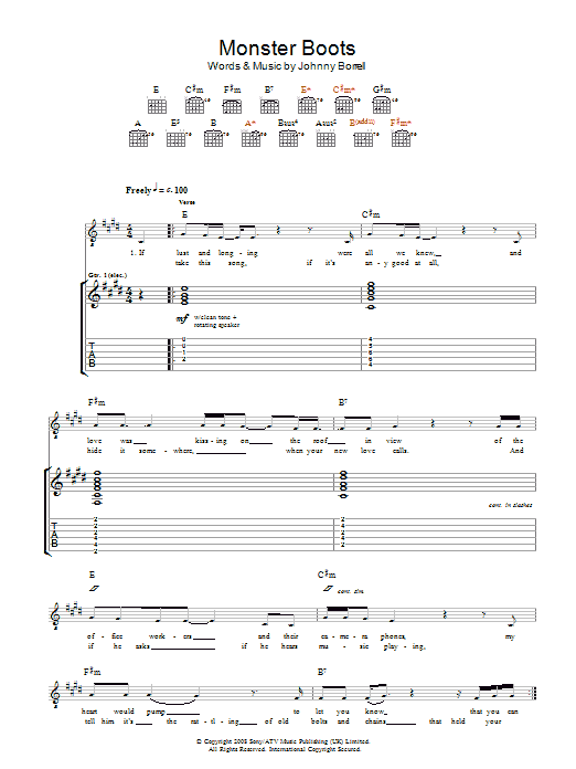 Razorlight Monster Boots Sheet Music Notes & Chords for Guitar Tab - Download or Print PDF