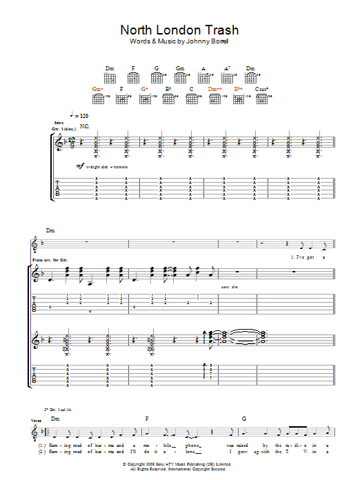 Razorlight North London Trash Sheet Music Notes & Chords for Guitar Tab - Download or Print PDF