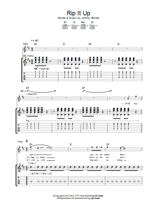 Razorlight Rip It Up Sheet Music Notes & Chords for Guitar Tab - Download or Print PDF