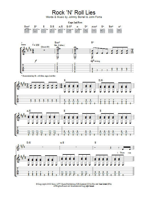Razorlight Rock 'n' Roll Lies Sheet Music Notes & Chords for Guitar Tab - Download or Print PDF