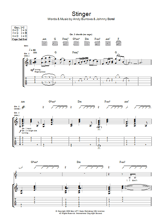 Razorlight Stinger Sheet Music Notes & Chords for Guitar Tab - Download or Print PDF