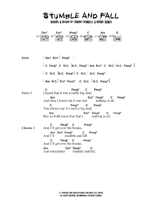 Razorlight Stumble And Fall Sheet Music Notes & Chords for Guitar Tab - Download or Print PDF