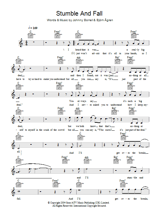 Razorlight Stumble And Fall Sheet Music Notes & Chords for Lyrics & Chords - Download or Print PDF