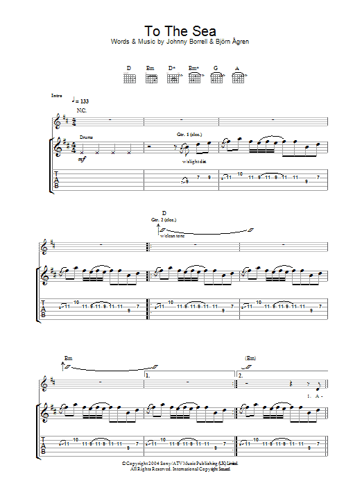 Razorlight To The Sea Sheet Music Notes & Chords for Guitar Tab - Download or Print PDF