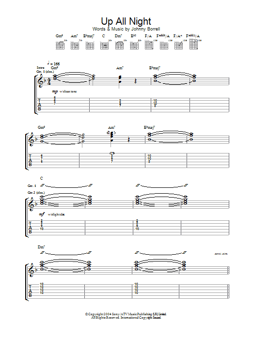Razorlight Up All Night Sheet Music Notes & Chords for Guitar Tab - Download or Print PDF