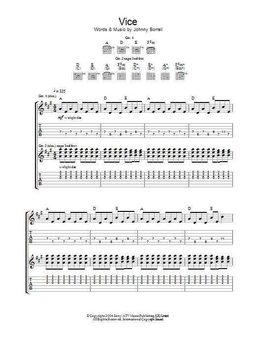 Razorlight Vice Sheet Music Notes & Chords for Lyrics & Piano Chords - Download or Print PDF