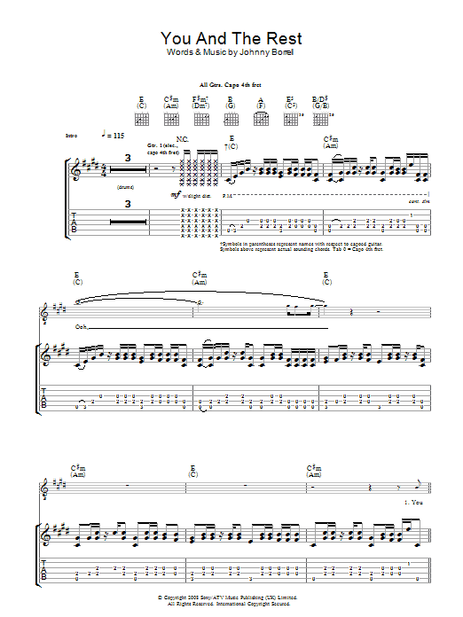 Razorlight You And The Rest Sheet Music Notes & Chords for Guitar Tab - Download or Print PDF