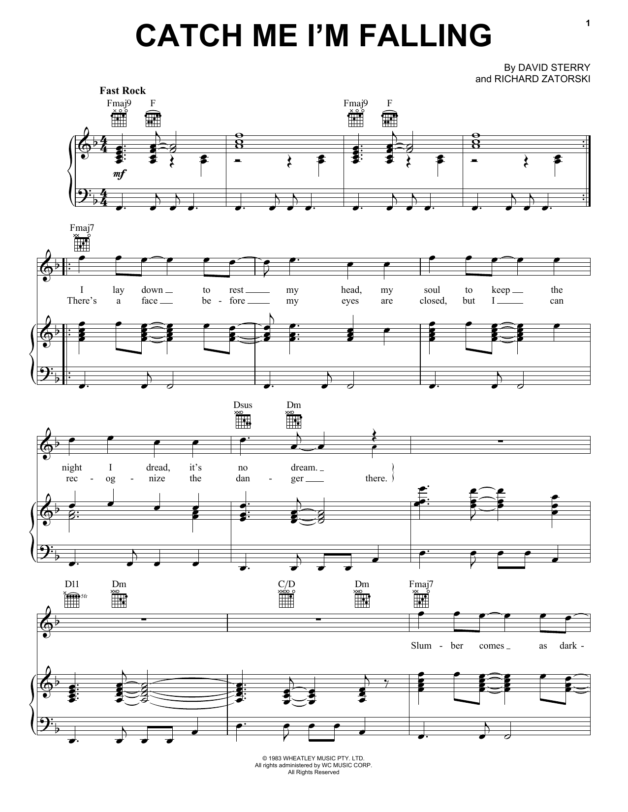 Real Life Catch Me I'm Falling Sheet Music Notes & Chords for Piano, Vocal & Guitar Chords (Right-Hand Melody) - Download or Print PDF