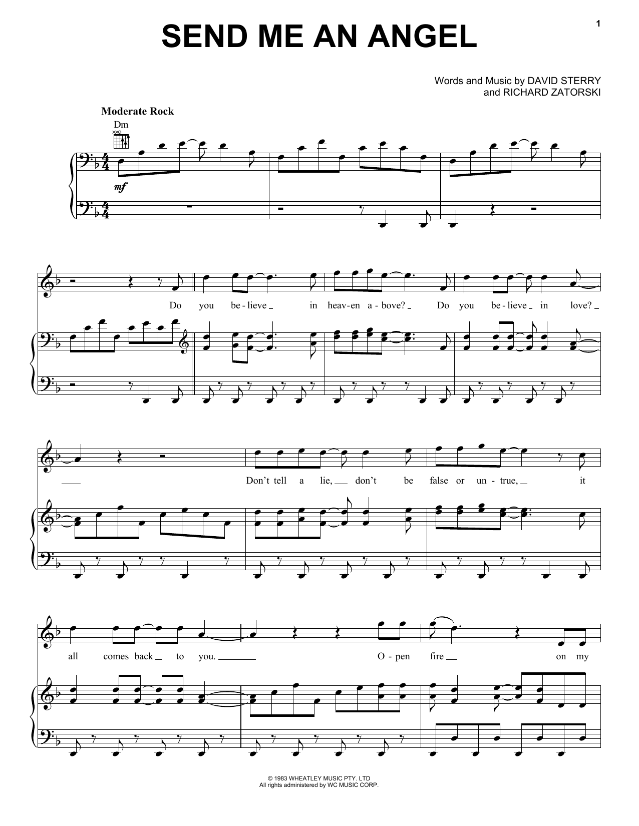 Real Life Send Me An Angel Sheet Music Notes & Chords for Piano, Vocal & Guitar Chords (Right-Hand Melody) - Download or Print PDF