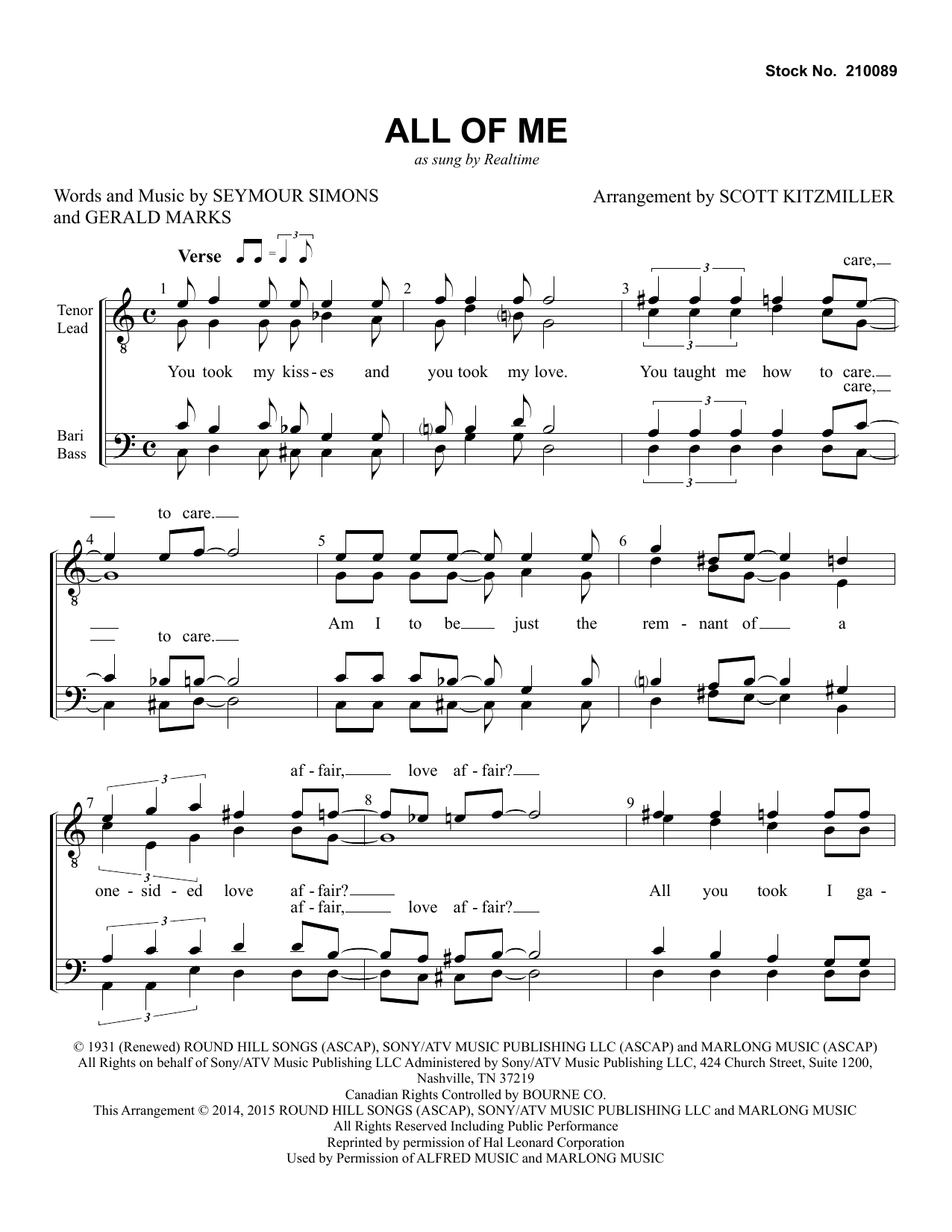Realtime All Of Me (arr. Scott Kitzmiller) Sheet Music Notes & Chords for TTBB Choir - Download or Print PDF