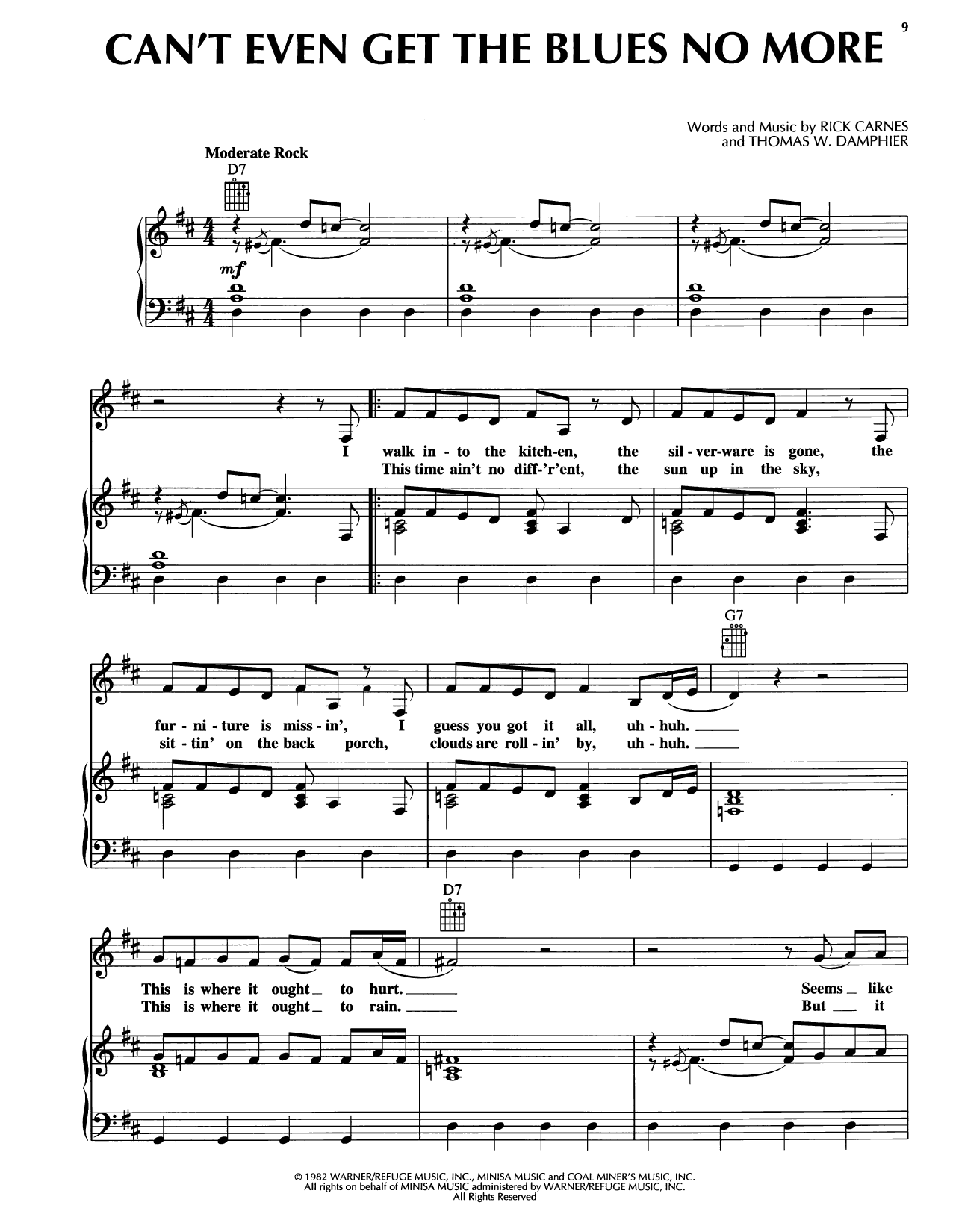 Reba McEntire Can't Even Get The Blues No More Sheet Music Notes & Chords for Piano, Vocal & Guitar Chords (Right-Hand Melody) - Download or Print PDF