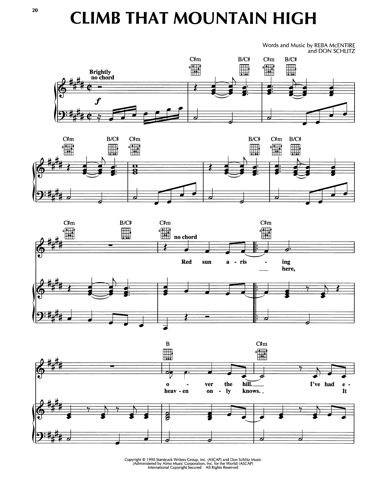Reba McEntire Climb That Mountain High Sheet Music Notes & Chords for Piano, Vocal & Guitar Chords (Right-Hand Melody) - Download or Print PDF