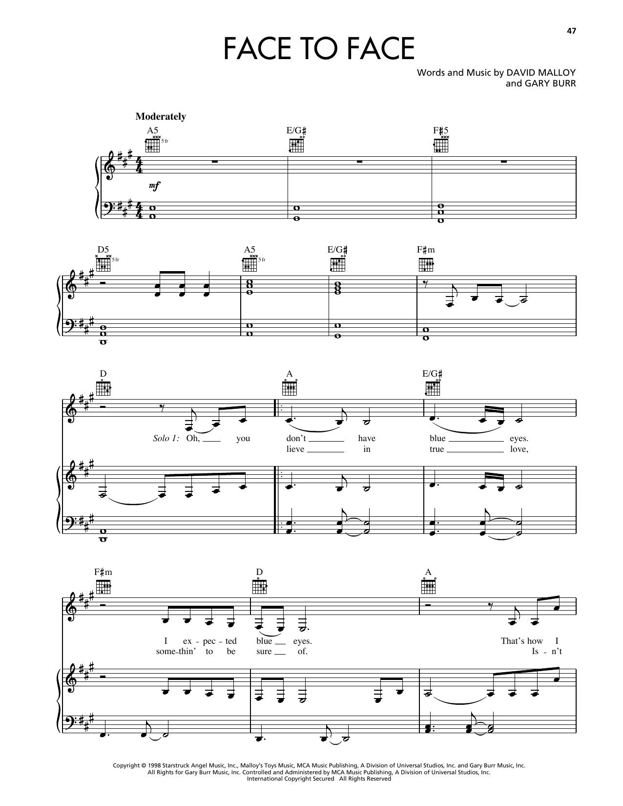 Reba McEntire Face To Face Sheet Music Notes & Chords for Piano, Vocal & Guitar Chords (Right-Hand Melody) - Download or Print PDF Reba McEntire Face To Face Sheet Music Notes & Chords for Piano, Vocal & Guitar Chords (Right-Hand Melody) - Download or Print PDF
