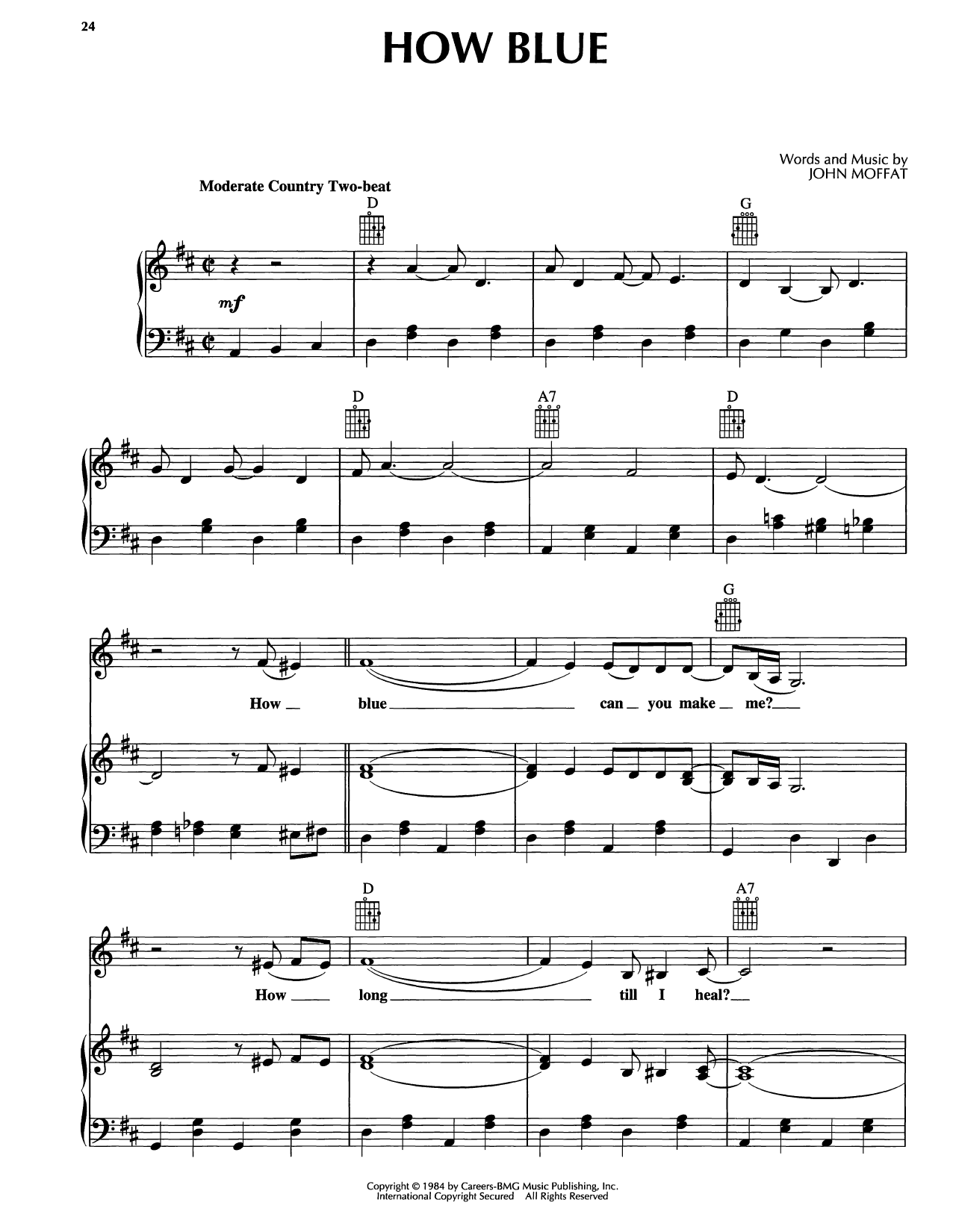 Reba McEntire How Blue Sheet Music Notes & Chords for Piano, Vocal & Guitar Chords (Right-Hand Melody) - Download or Print PDF