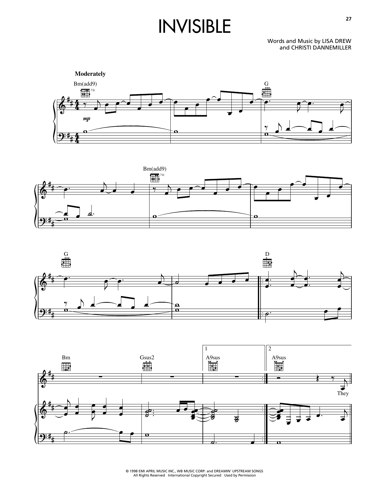Reba McEntire Invisible Sheet Music Notes & Chords for Piano, Vocal & Guitar Chords (Right-Hand Melody) - Download or Print PDF Reba McEntire Invisible Sheet Music Notes & Chords for Piano, Vocal & Guitar Chords (Right-Hand Melody) - Download or Print PDF