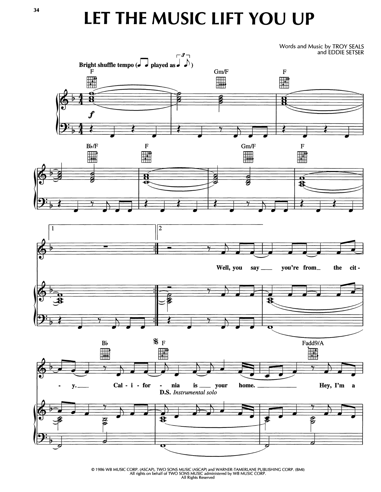 Reba McEntire Let The Music Lift You Up Sheet Music Notes & Chords for Piano, Vocal & Guitar Chords (Right-Hand Melody) - Download or Print PDF
